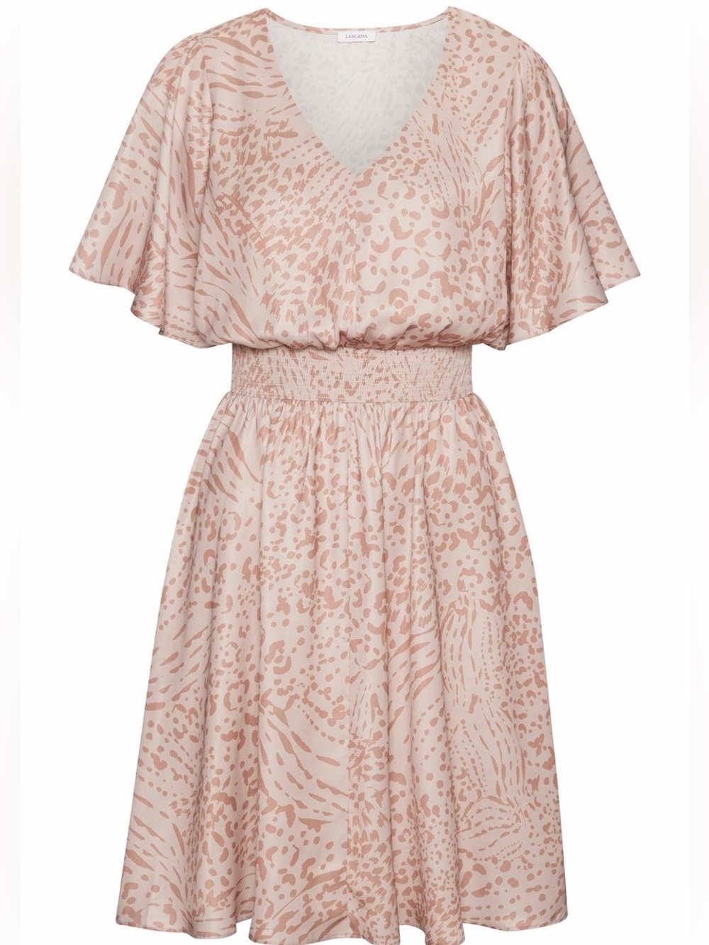 Womens Lascana Flowy Flutter Sleeve Dress in Beige Sand US 4